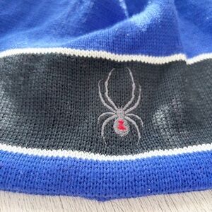 SPYDER Men’s Blue Black Tassel Beanie Hat Winter Logo Wool Blend One Size